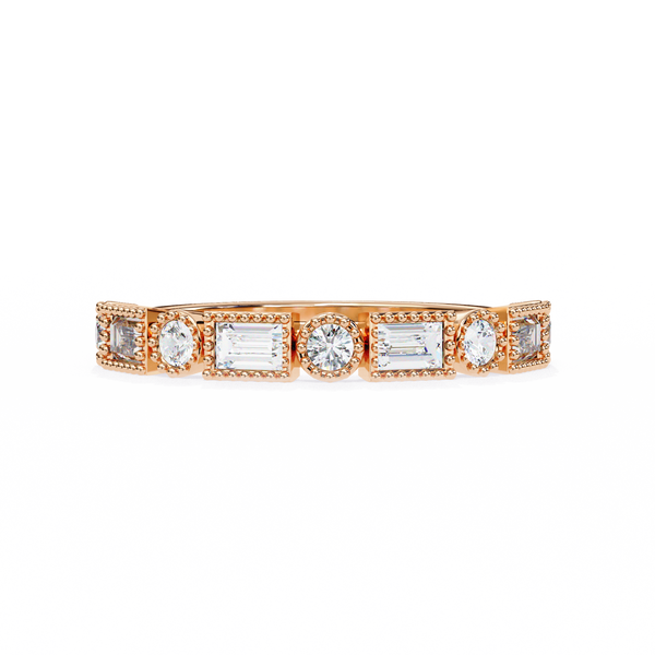 Rose Gold Baguette and Round Diamond Milgrain Station Band