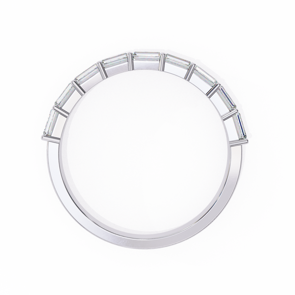 White Gold Baguette and Round Diamond Two Row Half Eternity Band