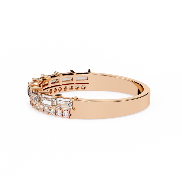 Rose Gold Baguette and Round Diamond Two Row Half Eternity Band