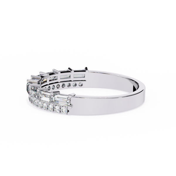 White Gold Baguette and Round Diamond Two Row Half Eternity Band