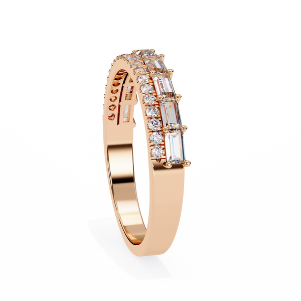 Rose Gold Baguette and Round Diamond Two Row Half Eternity Band