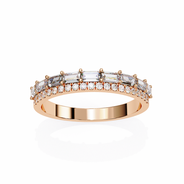 Rose Gold Baguette and Round Diamond Two Row Half Eternity Band