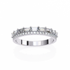 White Gold Baguette and Round Diamond Two Row Half Eternity Band