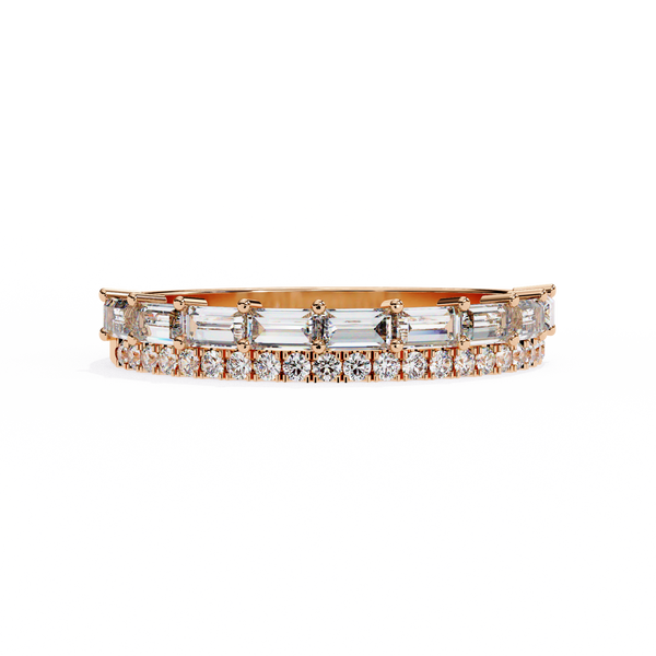 Rose Gold Baguette and Round Diamond Two Row Half Eternity Band