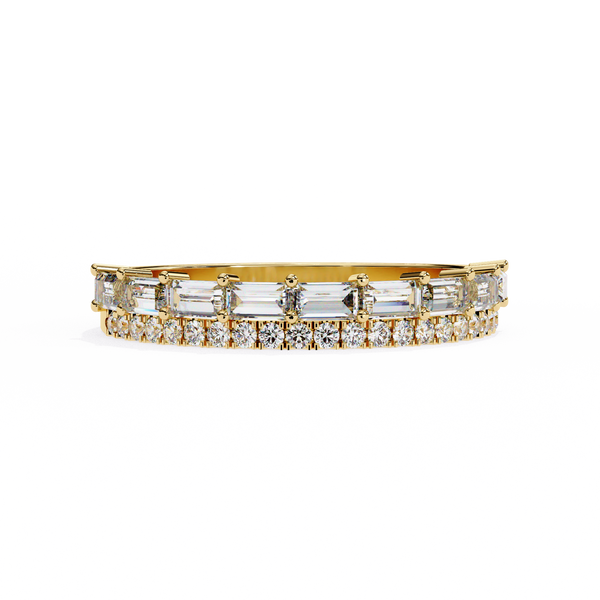 Rose Gold Baguette and Round Diamond Two Row Half Eternity Band