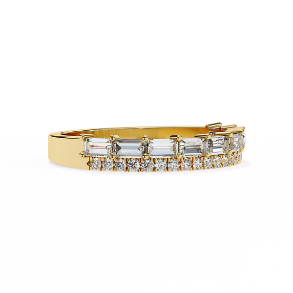 Rose Gold Baguette and Round Diamond Two Row Half Eternity Band