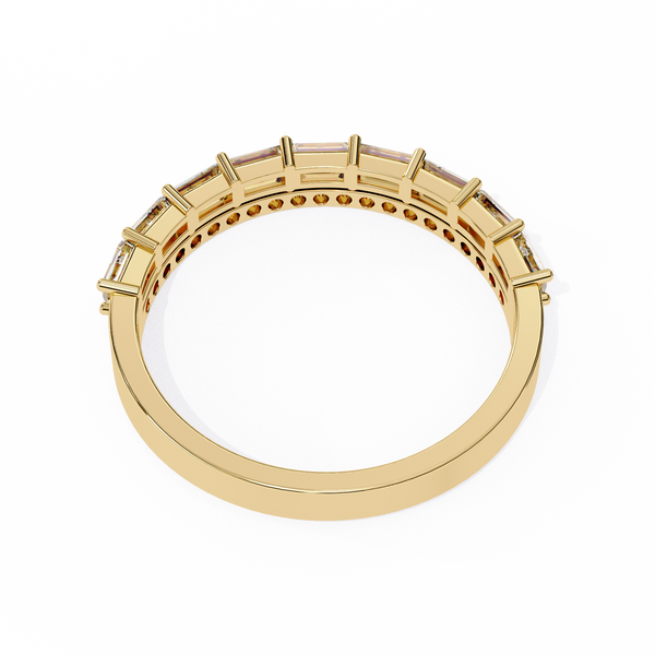 Yellow Gold Baguette and Round Diamond Two Row Half Eternity Band