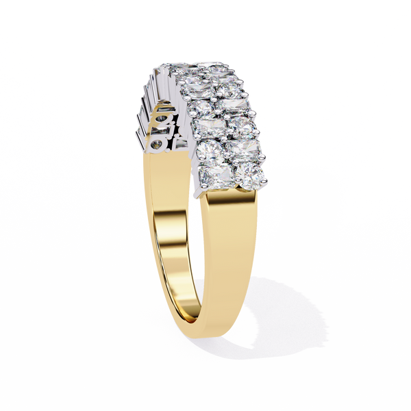 Yellow Gold Radiant and Round Diamond Double Row Half Eternity Ring