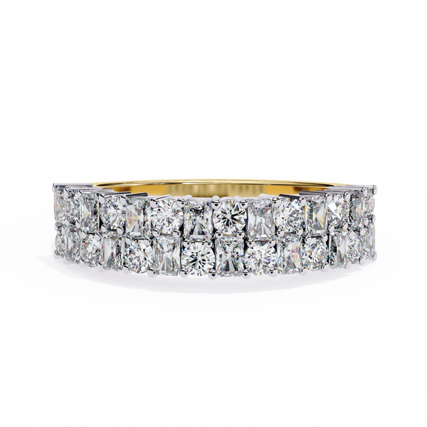 Yellow Gold Radiant and Round Diamond Double Row Half Eternity Ring