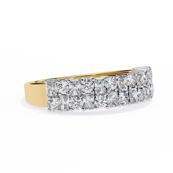 Yellow Gold Radiant and Round Diamond Double Row Half Eternity Ring