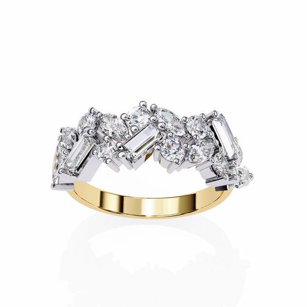 Yellow Gold Mixed Cut Diamond Scattered Cluster Half Eternity Ring
