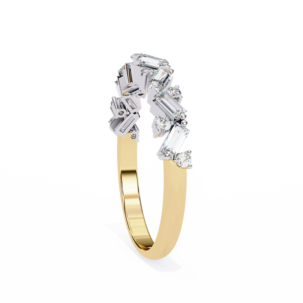 Yellow Gold Baguette Diamond Chevron Crown Half Band Ring