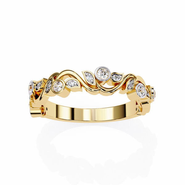 Yellow Gold Round Diamond Twisted Vine and Petal Half Eternity Ring