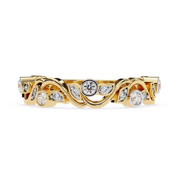 Yellow Gold Round Diamond Twisted Vine and Petal Half Eternity Ring