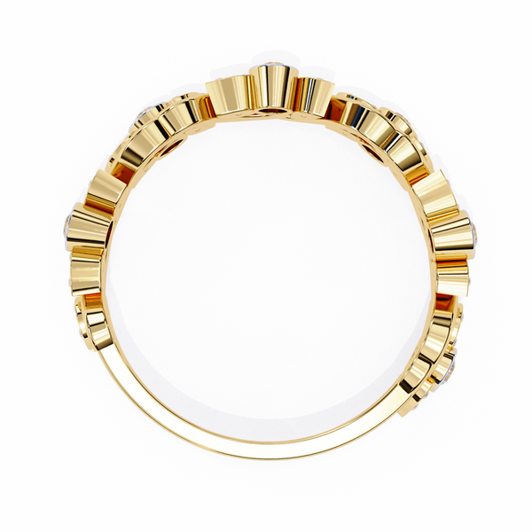 Yellow Gold Round Diamond Twisted Vine and Petal Half Eternity Ring