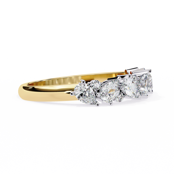 Yellow Gold Pear and Round Diamond Alternating Cluster Half Eternity Ring