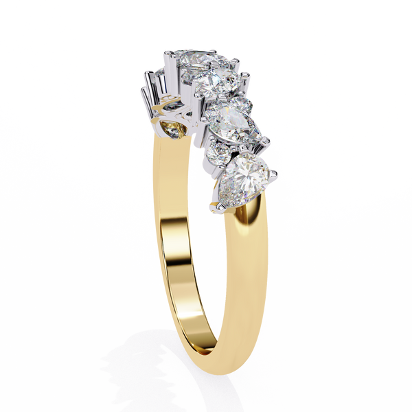 Yellow Gold Pear and Round Diamond Alternating Cluster Half Eternity Ring