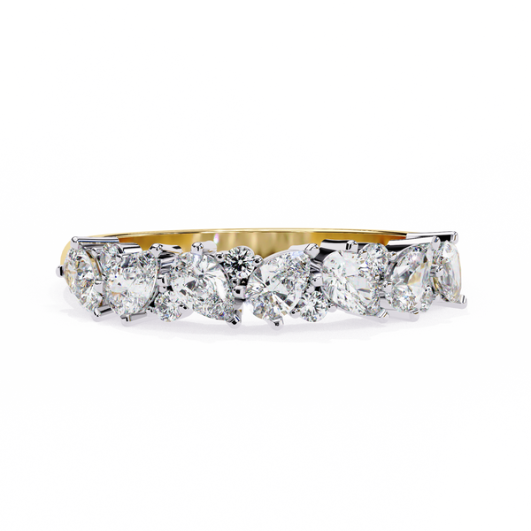 Yellow Gold Pear and Round Diamond Alternating Cluster Half Eternity Ring
