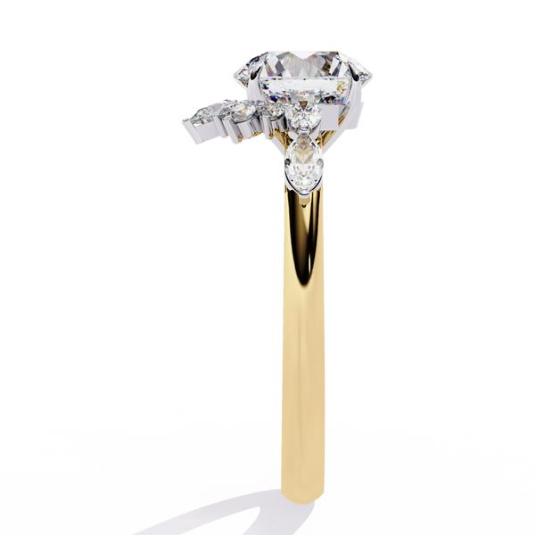 Yellow Gold Round Diamond Pear and Round Accent Solitaire Ring