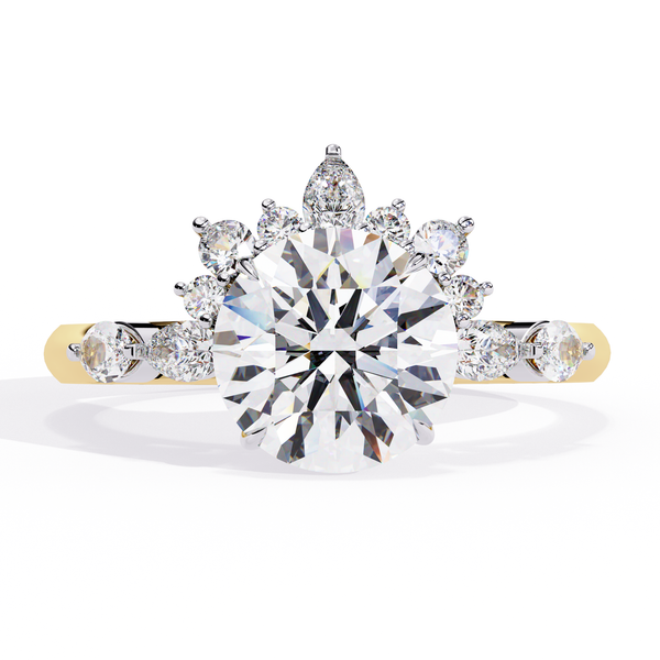 Yellow Gold Round Diamond Pear and Round Accent Solitaire Ring