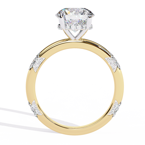 Yellow Gold Round Diamond Pavé Accent Solitaire Engagement Ring