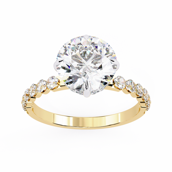 Yellow Gold Round Diamond Graduated Shoulder Hidden Halo Ring