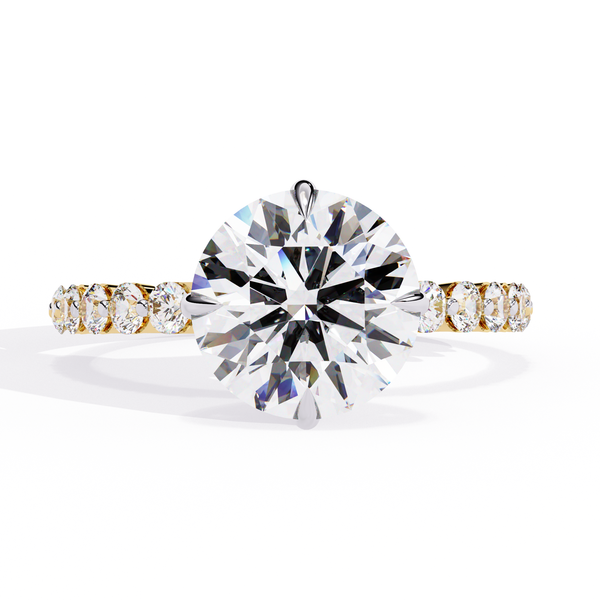 Yellow Gold Round Diamond Graduated Shoulder Hidden Halo Ring
