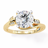 Yellow Gold Round Diamond Bypass Leaf Shoulder Solitaire Ring