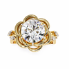 Yellow Gold Round Diamond Sculpted Bloom Solitaire Ring