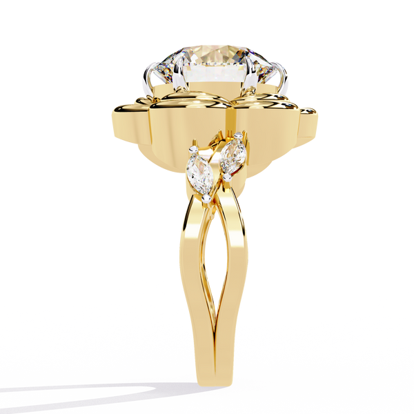 Yellow Gold Round Diamond Sculpted Bloom Solitaire Ring