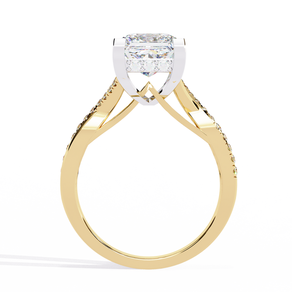 Yellow Gold Princess Cut Diamond Twisted Pavé Shank Ring