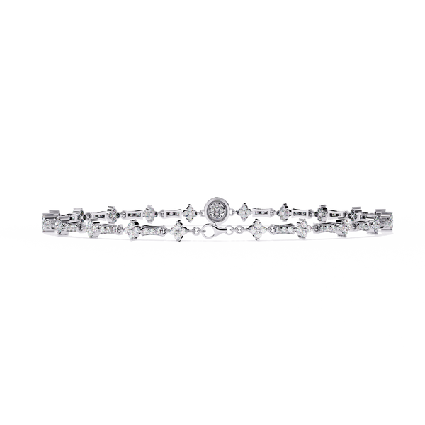 White Gold Clover Station Diamond Line Bracelet