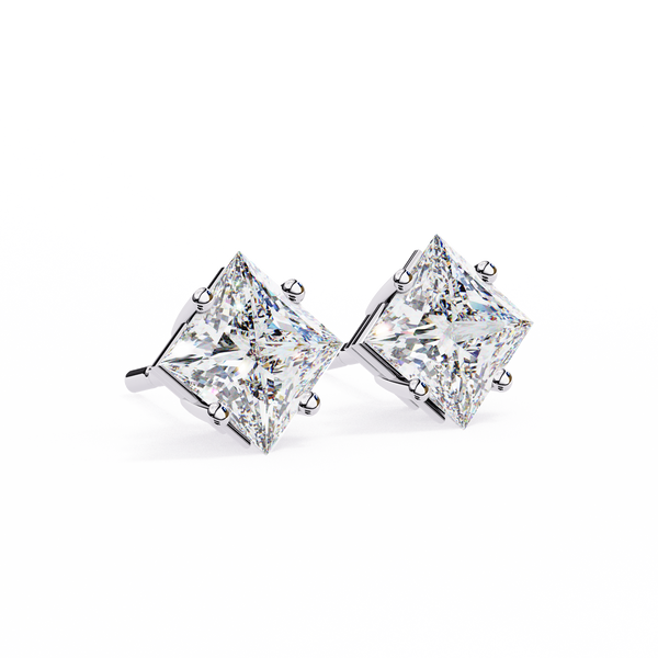White Gold Six-Prong Crown Round Diamond Stud Earrings