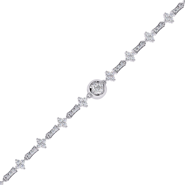 White Gold Clover Station Diamond Line Bracelet