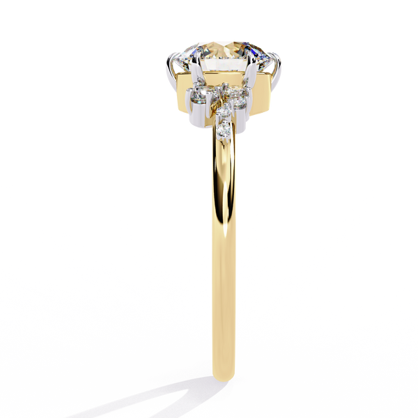 Yellow Gold Round Diamond Scattered Cluster Shoulder Solitaire Ring
