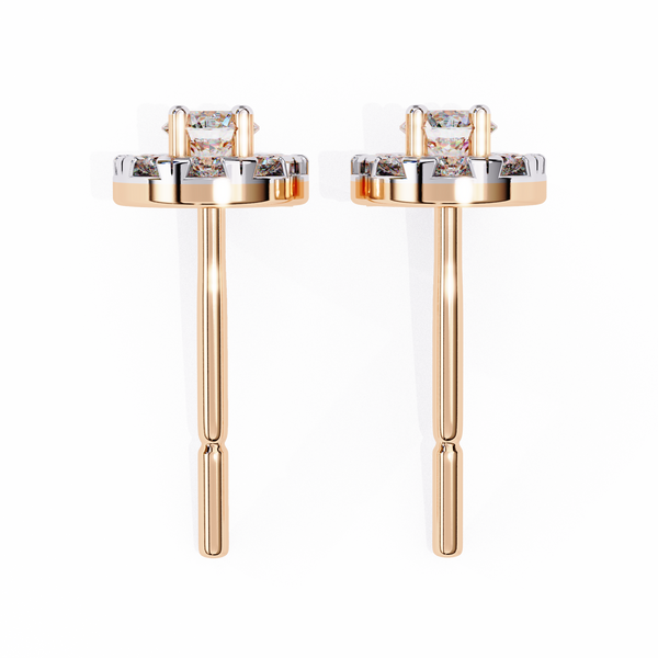 Rose Gold Round Halo Cluster Diamond Stud Earrings