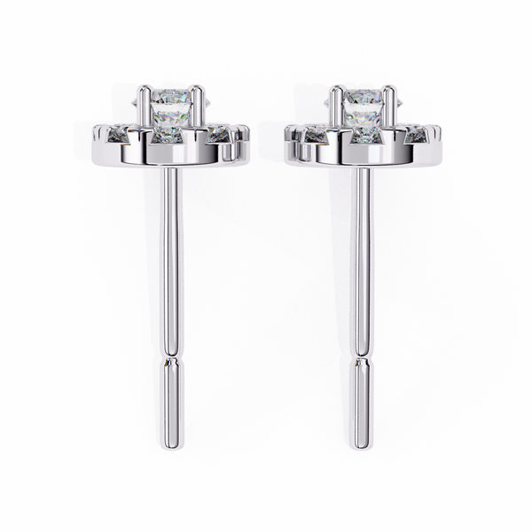 White Gold Round Halo Cluster Diamond Stud Earrings