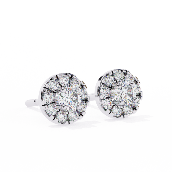 White Gold Round Halo Cluster Diamond Stud Earrings