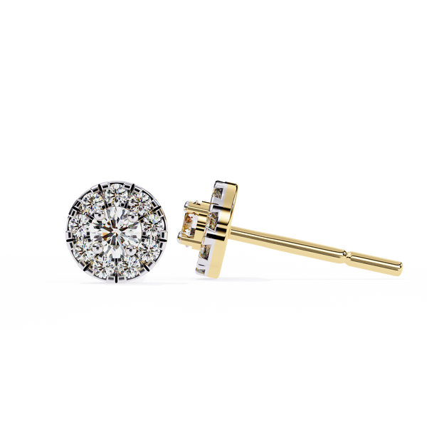 Yellow Gold Round Halo Cluster Diamond Stud Earrings