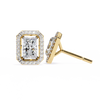 Gold Radiant Cut Diamond Halo Stud Earring