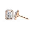 Rose Gold Radiant Cut Diamond Halo Stud Earrings
