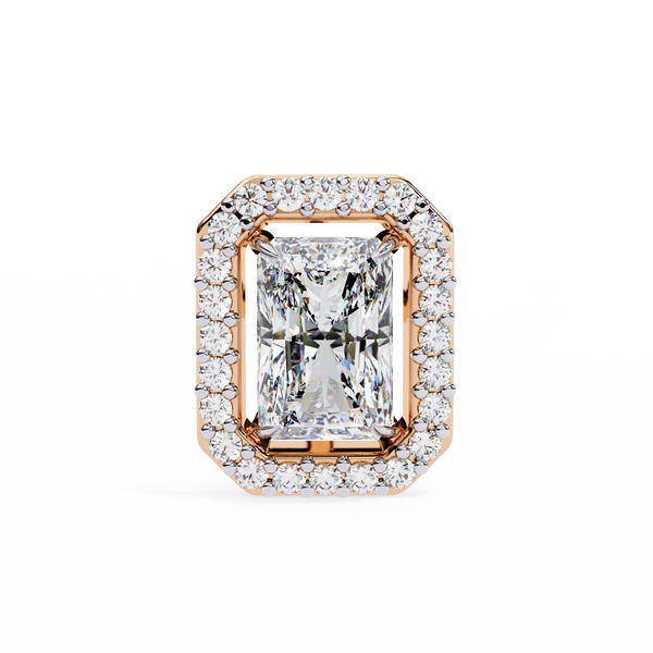 Rose Gold Radiant Cut Diamond Halo Stud Earrings