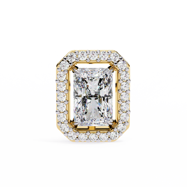 Gold Radiant Cut Diamond Halo Stud Earring