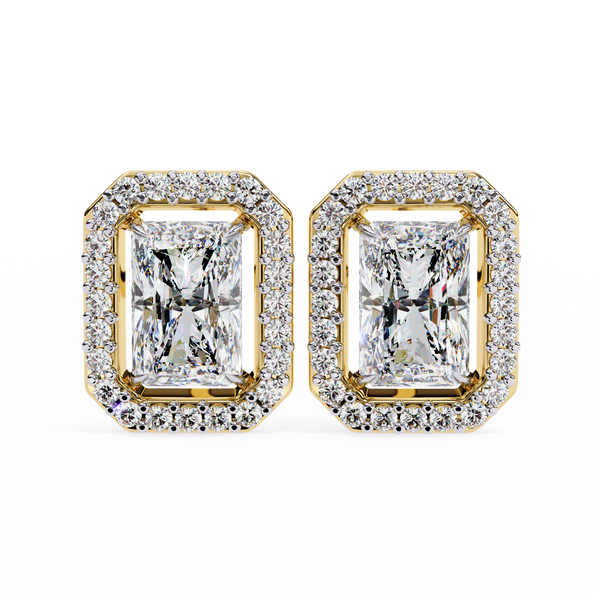 Gold Radiant Cut Diamond Halo Stud Earring