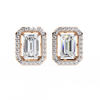 Rose Gold Emerald Cut Diamond Rectangular Halo Stud Earrings