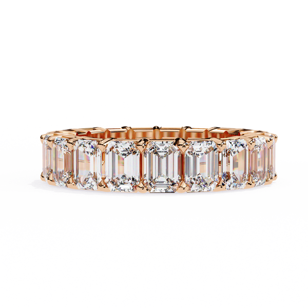 Rose Gold Emerald-Cut Diamond Shared Prong Full Eternity Band Ring