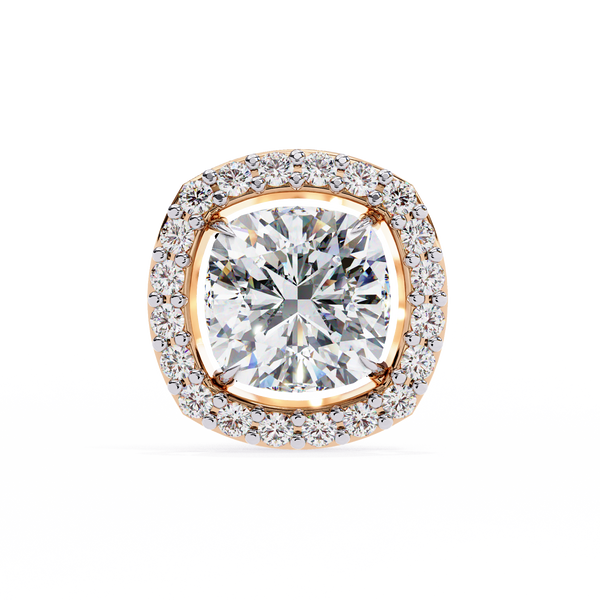 Rose Gold Cushion Cut Diamond Square Halo Stud Earrings