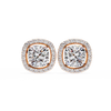 Rose Gold Cushion Cut Diamond Square Halo Stud Earrings
