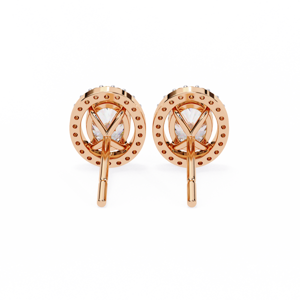 Rose Gold Oval Cut Diamond Open Halo Stud Earring