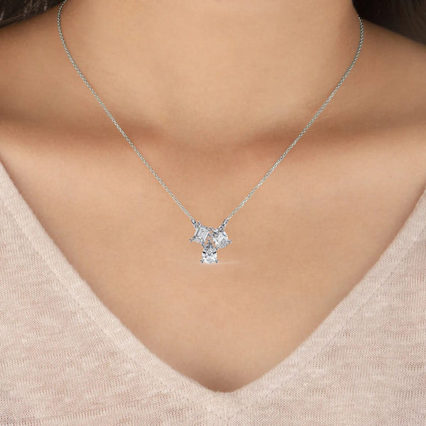 Trio Mixed-Cut Natural Diamond Cluster Pendant